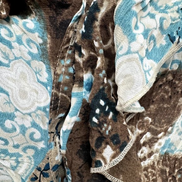 Y2K Vintage Dressbarn Boho Grunge Blouse S Small Blue Brown Pattern Mesh Ruffle - Picture 4 of 7